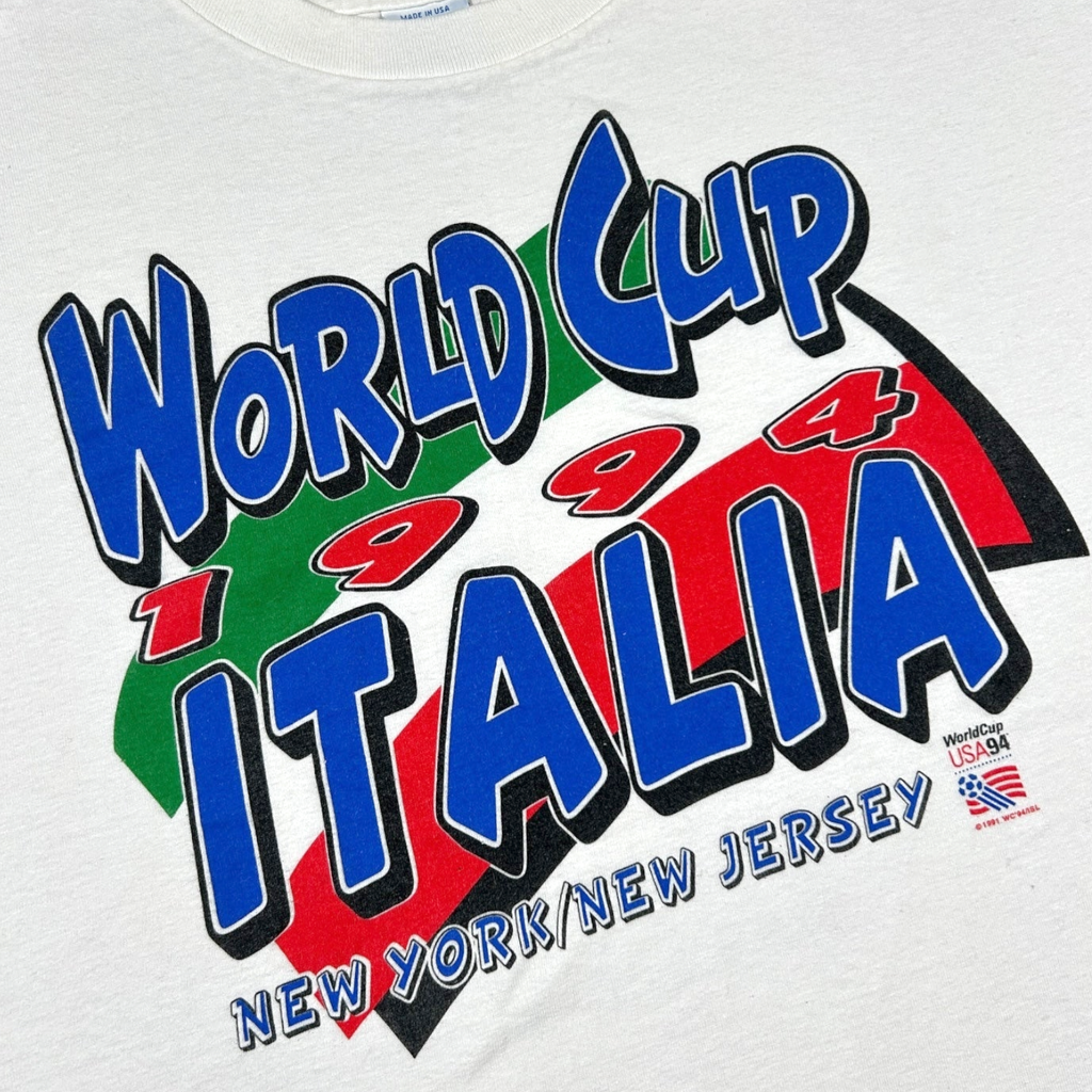 Vintage 1994 World Cup USA Italy New York New Jersey T-shirt graphic detail