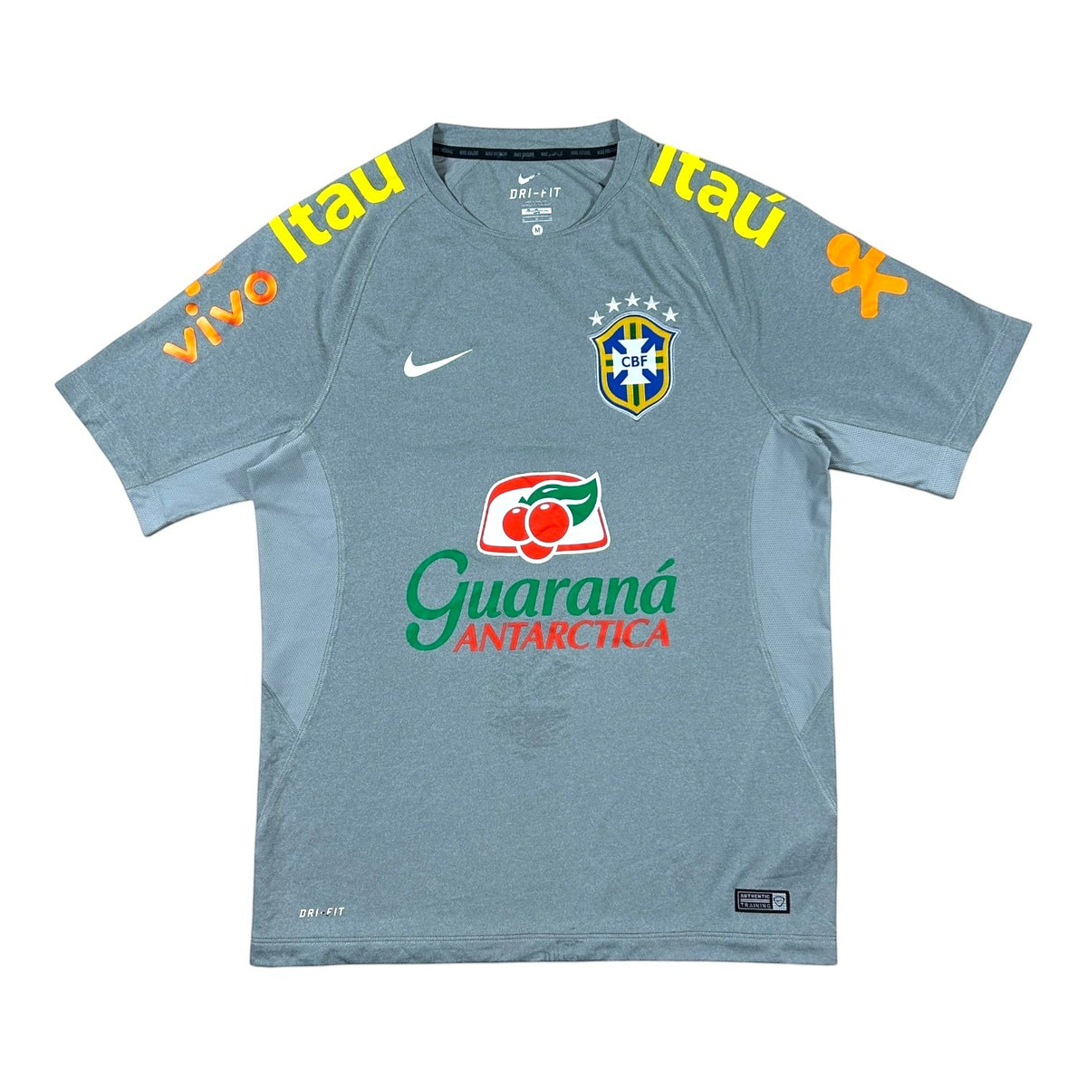 ACOLDWASH grey Nike Brazil 2014-15 training shirt with CBF crest, Guaraná Antarctica sponsor, and Dri-FIT technology.