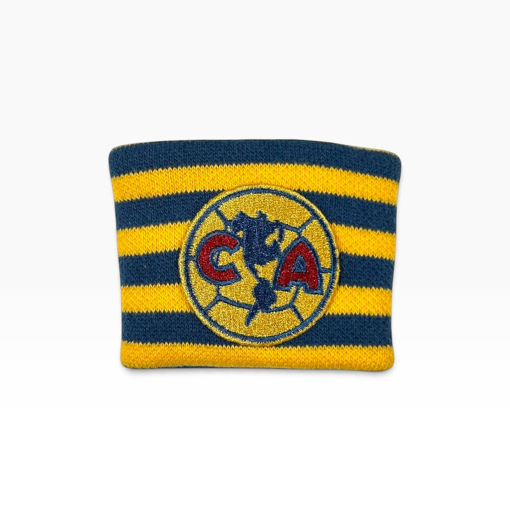 ACOLDWASH vintage Nike Club América digital watch cuff in yellow and navy stripes with an embroidered club crest.
