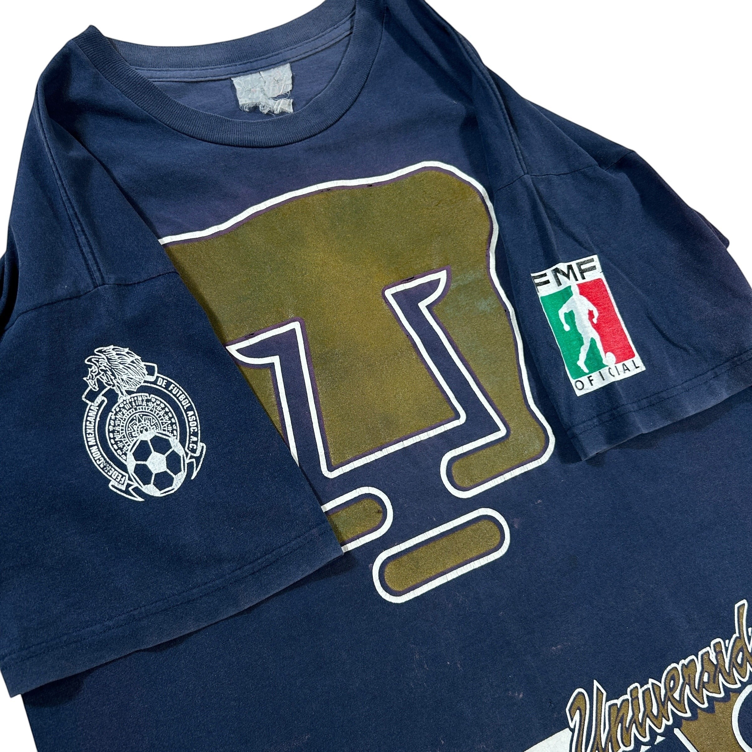 ACOLDWASH navy blue short-sleeve t-shirt with Pumas logo and Mexican Football Federation emblem. Size X-Large.