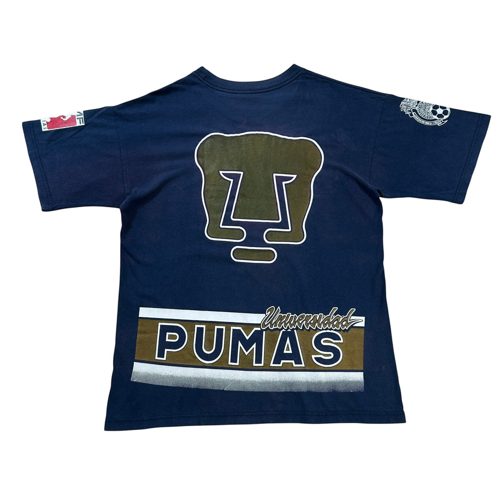 ACOLDWASH navy blue t-shirt with Pumas UNAM logo and "Pumas Universidad" graphic. Short sleeves, crew neck.