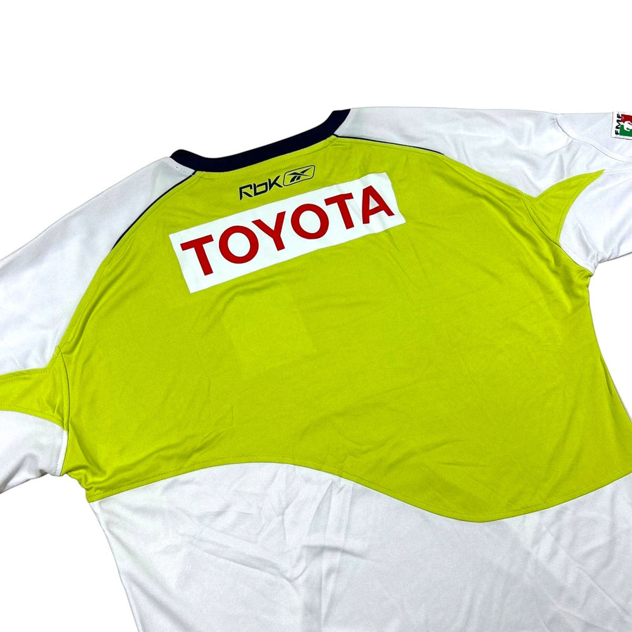 ACOLDWASH vintage 2000s Reebok Chivas Guadalajara away soccer jersey in white and volt green with Toyota back sponsor.