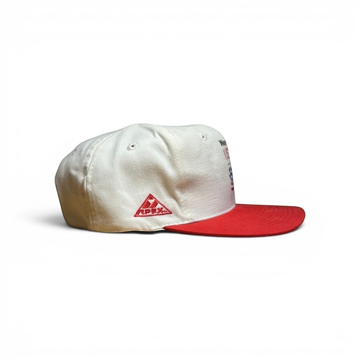 ACOLDWASH USA 94 Cameroon multi snap cap with white crown and red brim, featuring embroidered Apex logo.