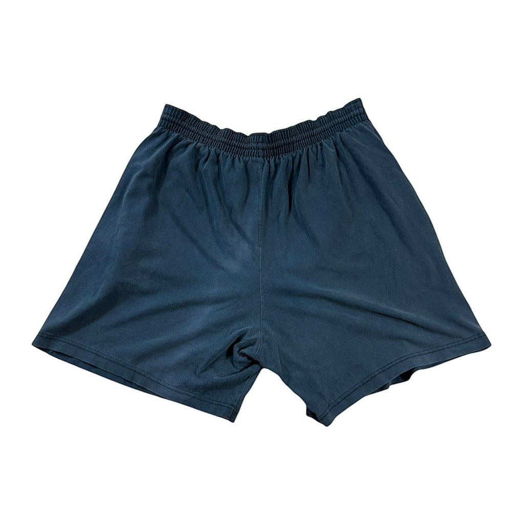 ACOLDWASH navy blue USA 94 logo flag shorts with elastic waistband and single stitch hem.
