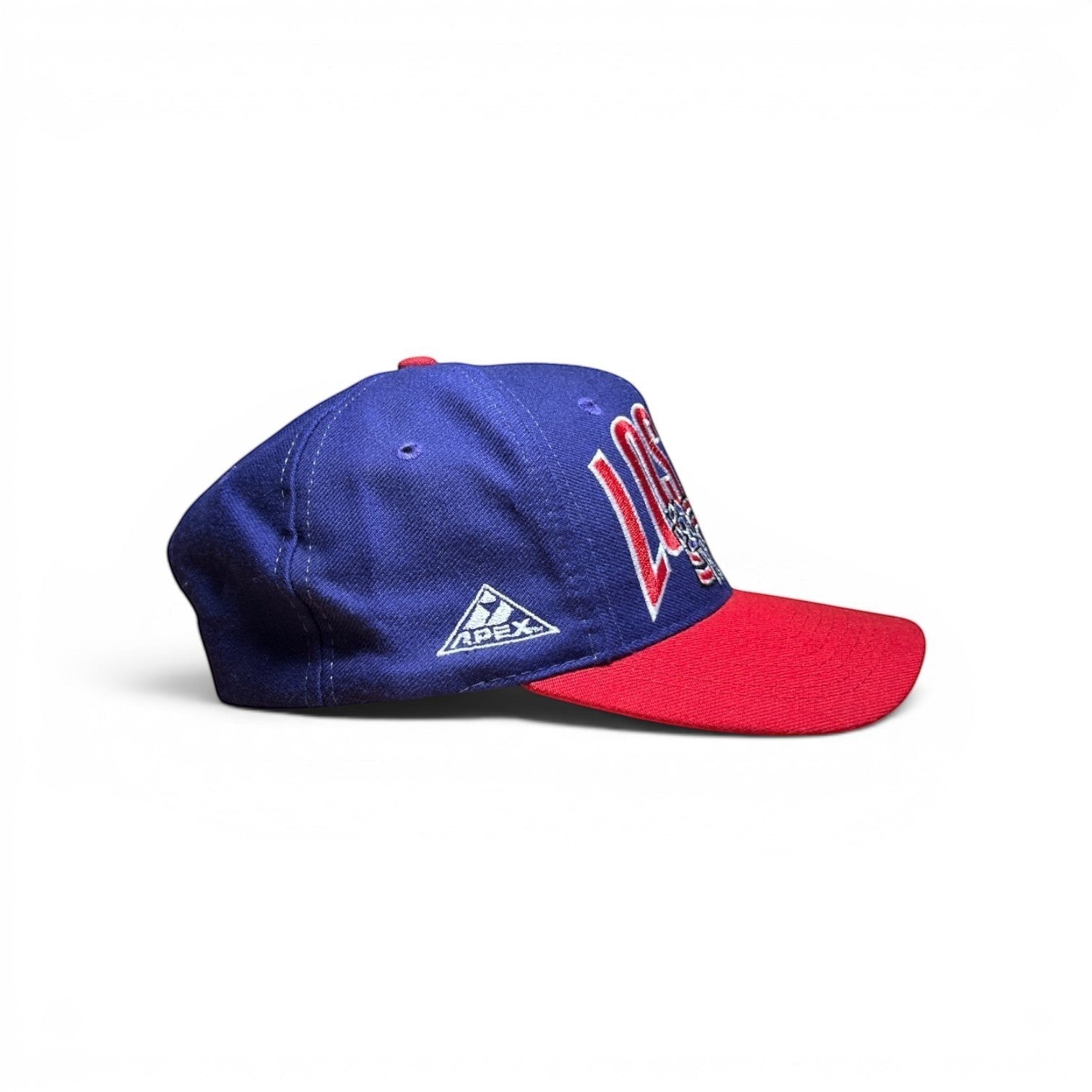 ACOLDWASH blue and red USA 94 Los Angeles baseball cap with embroidered logo and Apex patch.